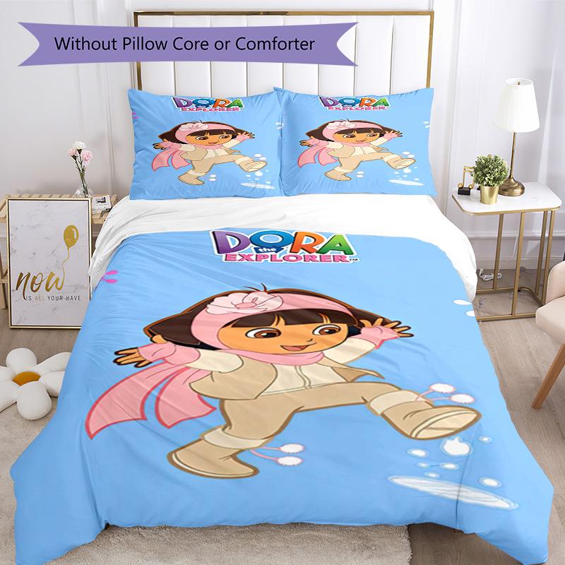 Dora Explorer Bedding Set Breathable Duvet Cover with Pillowcases Decorative Bed Linen for Bedroom Home Decoration Birthday Gift