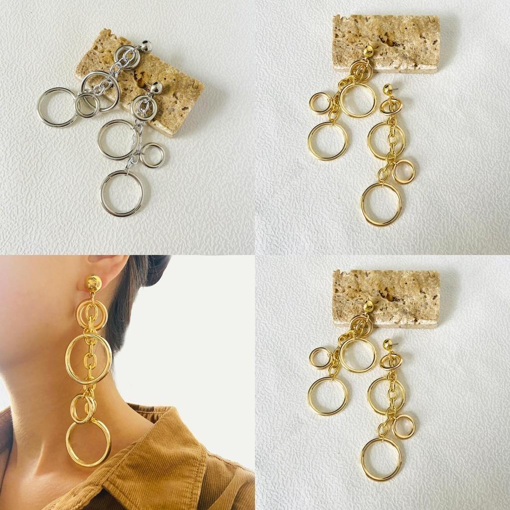 Summer 2023 Elegant Vintage Alloy Long Circle Earrings For Women Fashionable Geometric Design