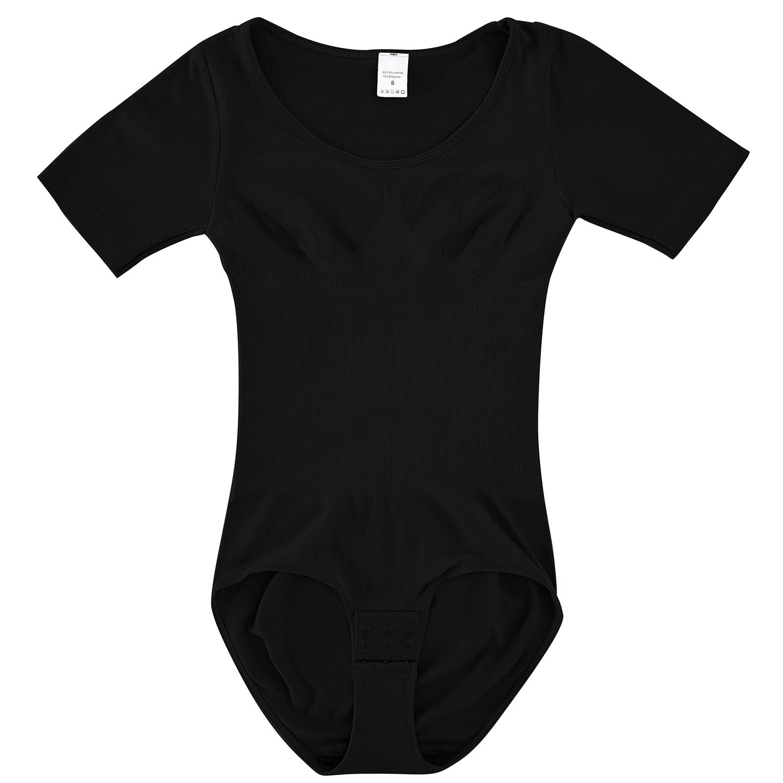 

Женский боди с короткими рукавами, корректирующее фигуру для контроля живота, бесшовные футболки, тренажер для талии, утягивающий бодишейпер, майки XXXL чёрный