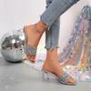 Fashion Women High Heels Sandals  2025 New Square Toe Transparent Heeled Sandals Woman Shiny Sequins Summer Fashion Glitter Shoes Women