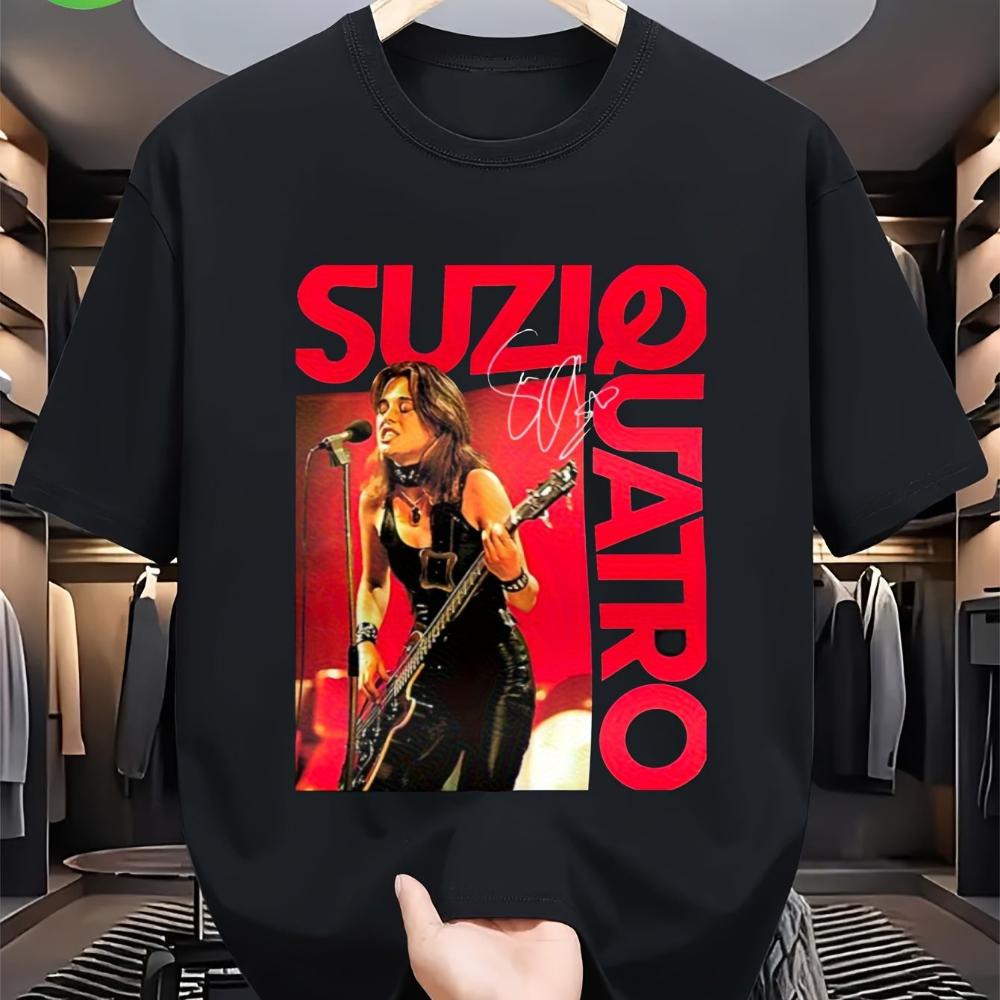 Suzi Quatro Official Autographed Vintage Rock Concert TShirt Heavyweight Tee with Stage Photo Red Lettering