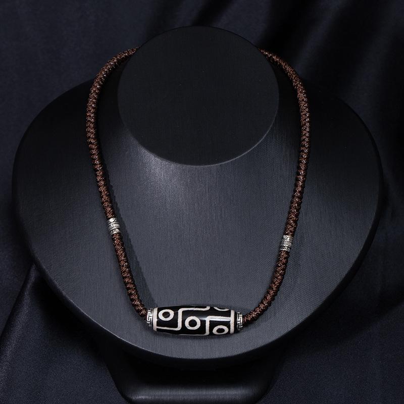 Collier Rétro Tibétain Rétractable Noir Et Blanc Neuf Yeux Perles Dzi Agate Pendentif Chaîne de Pull Style Ethnique Haut de Gamme pour Hommes Et Femmes