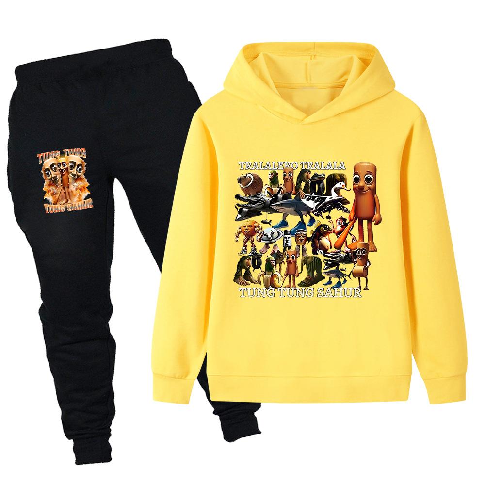 Frühling Herbst Italienisches Gehirnfäule Tiere Tung Tung Tung Sahur Lustiger Druck Kinderanzug Jungen Mädchen Lässige Mode Oberteil + Hose Set
