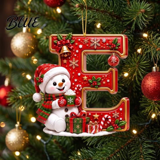 Weihnachtsdekoration für den Innenbereich Niedlicher Schneemann Buchstabe Weihnachtsbaumschmuck 2D Flach Personalisiert A-Z Alphabet Weihnachten Feier Zubehör Acryl Hängender Anhänger