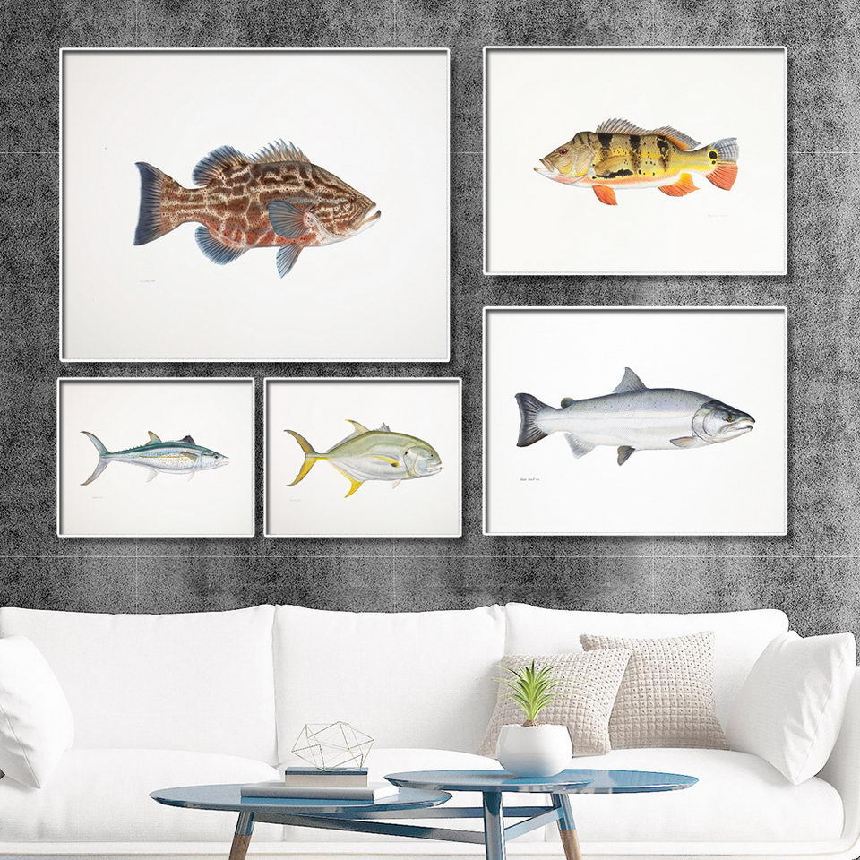 Decorative Painting Retro Fish Restaurant Hotel Paintings Animal Print Wall Pictures for Living Room Flatfish Wall Art Canvas