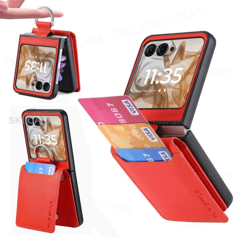 

Кожаный чехол с рисунком личи, многофункциональный, со слотами для карт, для Motorola Razr 60 50 Ultra 40 2025 Razr + 2024, с кольцом-держателем, противоударный, откидной Motorola Razr 40 Ultra