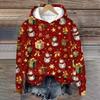 Women's Fashion Long Sleeve Christmas Print Loose Hooded Sweatshirt Top