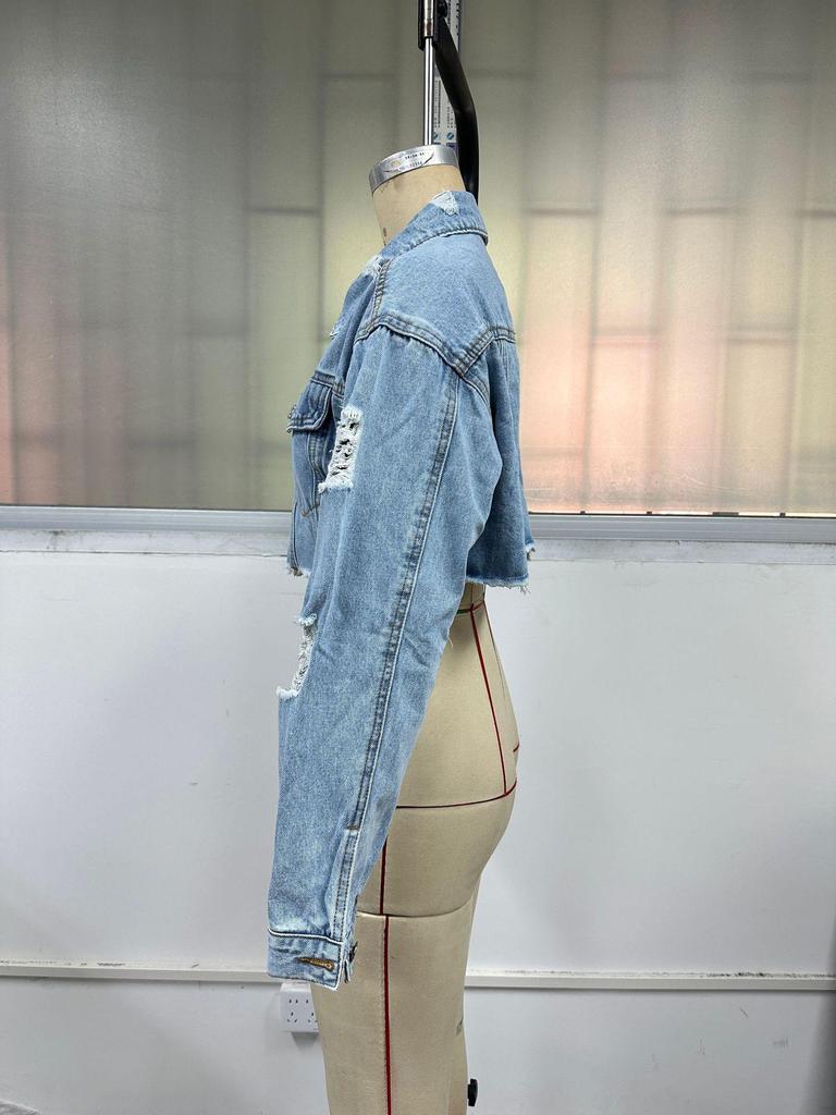 Giacca di Jeans da Donna Transfrontaliera - Stile INS Europeo e Americano, Giacca Corta alla Moda Versatile Casual