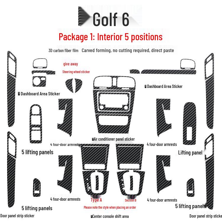 Golf 6 Mittelkonsole Anti-Kick Kohlefaser Aufkleber - Kratzschutz