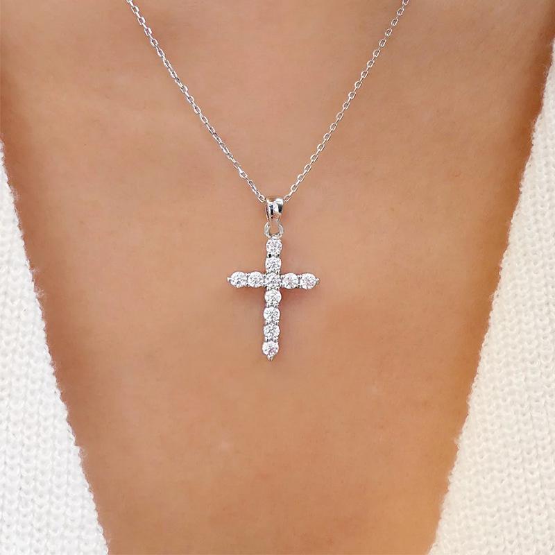 

Diamond cross necklace European and American personalized alloy pendant light luxury niche versatile jewelry women s necklace