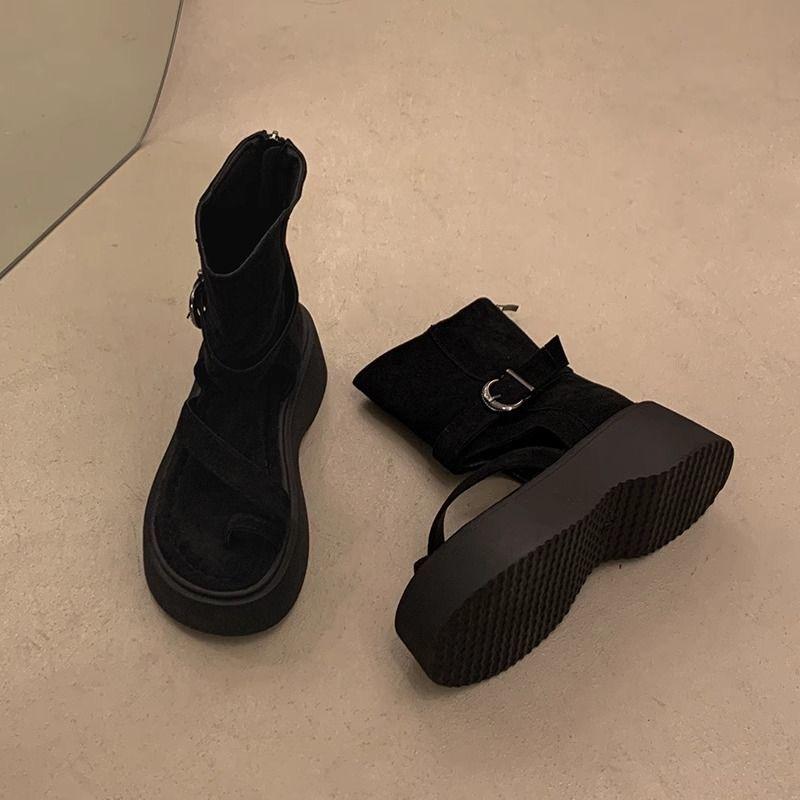Fashion Retro Thick Soled High Top Cool Boots for Women in the Summer of 2025, New Fashionable Outerwear, Open Toed High-heeled Sandals