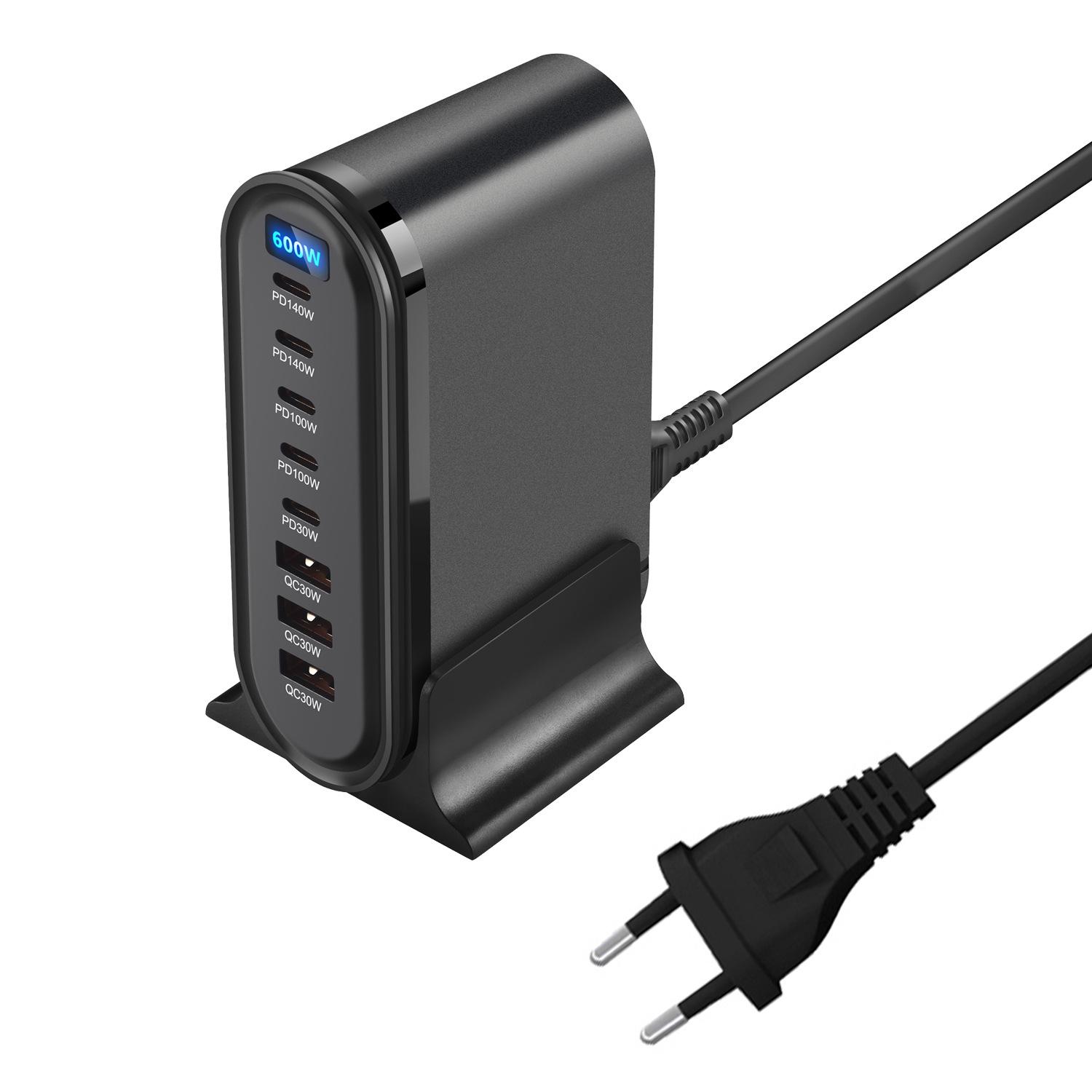 600W Digital Charging Station with Screen - 500W Desktop Charger, 440W Multi-Port, 100W PD Fast Charging EU Plug 600W белый