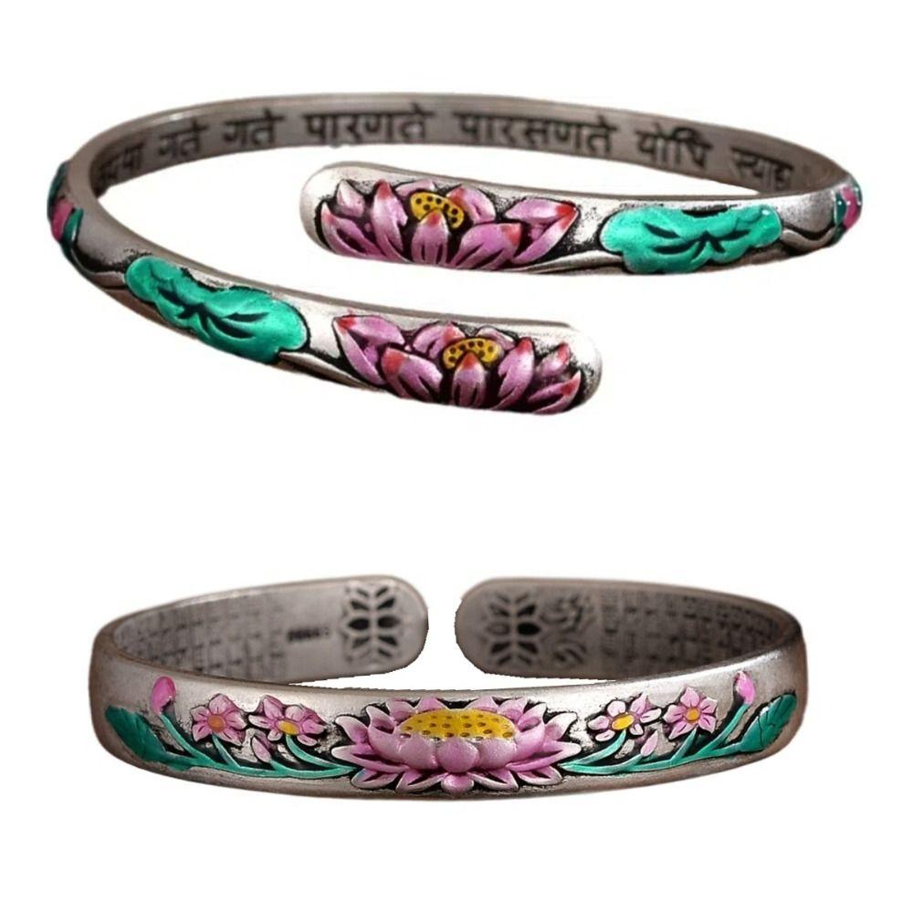 Adjustable Chinese Style Bracelets Charm Cloisonne Open Bangle Fashion Lotus Copper Bangle Gifts