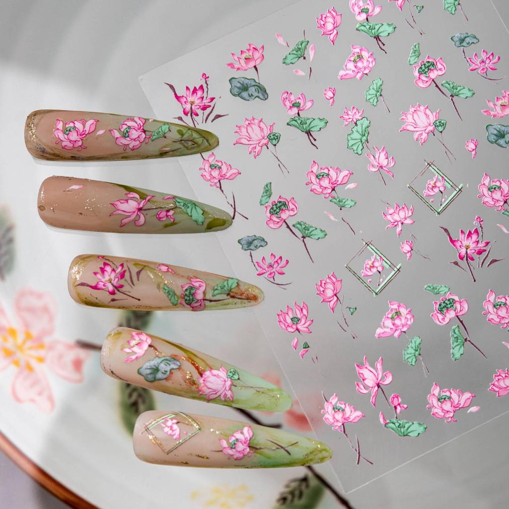 Cyansea 3D Lotus Water Lily Adhesive Nail Art Stickers