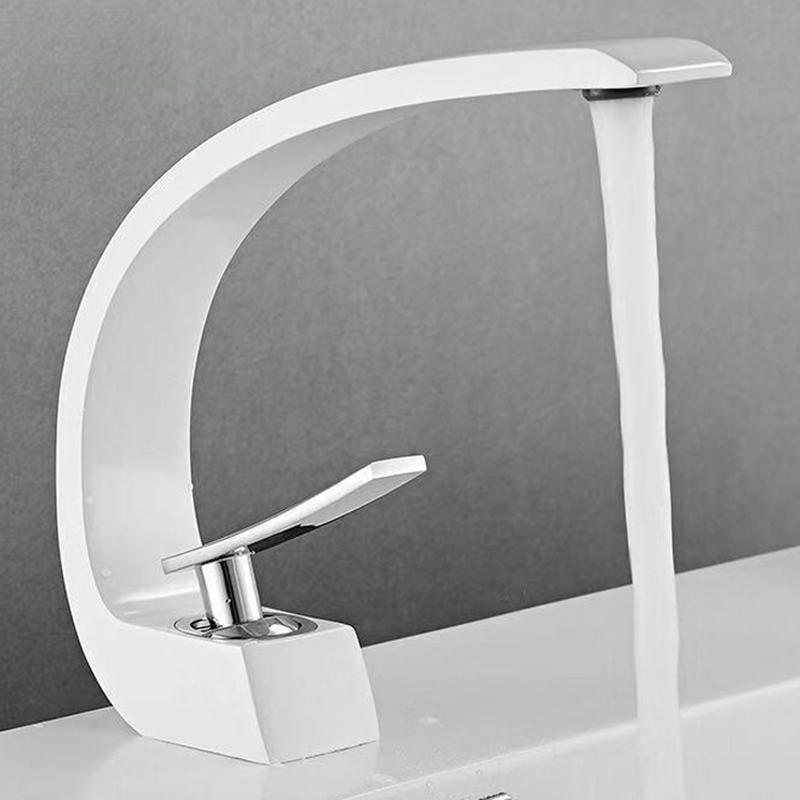Bathroom Basin Faucet Deck Mount Washing Sink Cold and Hot Water Mixer Tap Creative Curved Mixers