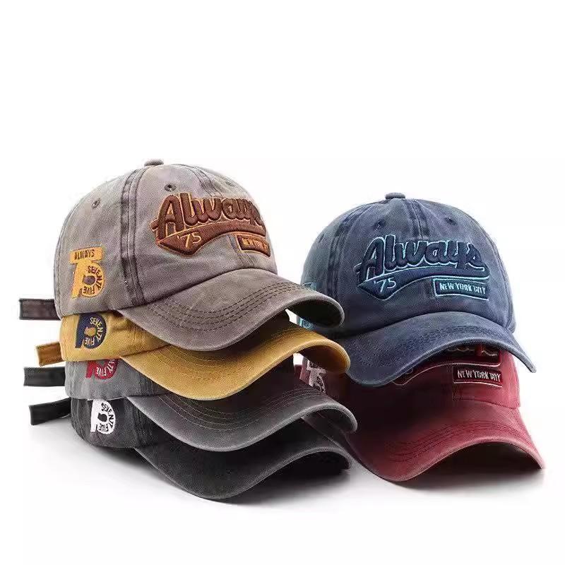 Washed old letter 75 embroidered baseball cap men's retro cap spring and autumn sunshade soft top hat women
