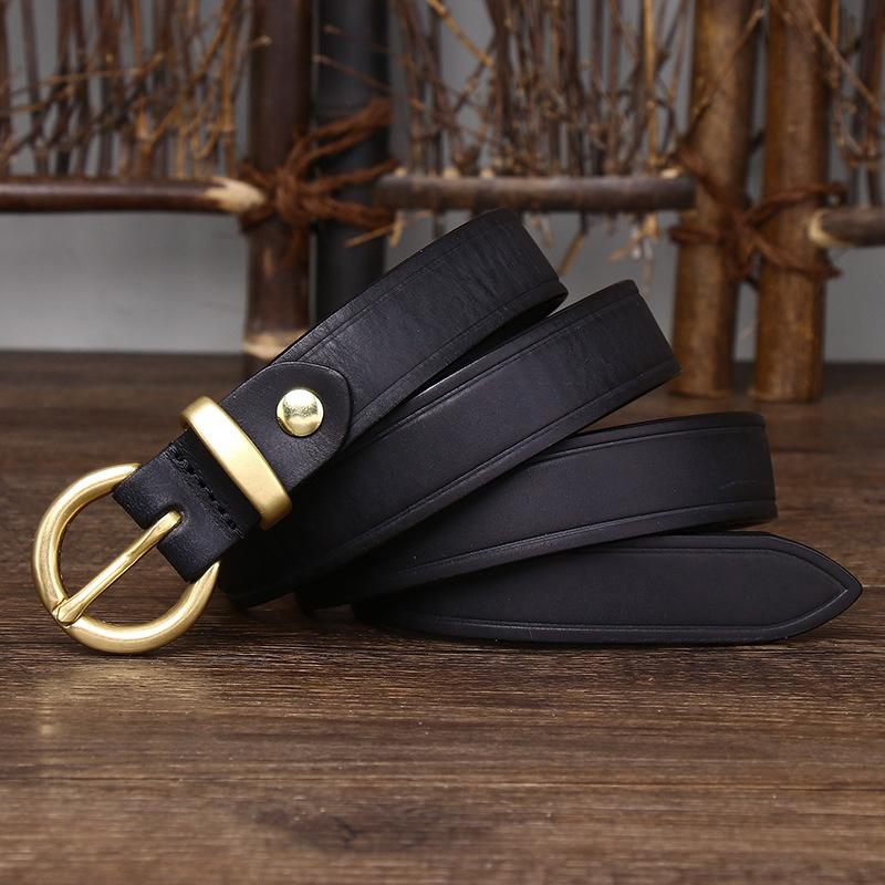 2.4Cm Wide Leather Belt Women'S Copper Buckle Korean Version Trendy Versatile Personalized Retro Pure Cowhide Jeans Belt