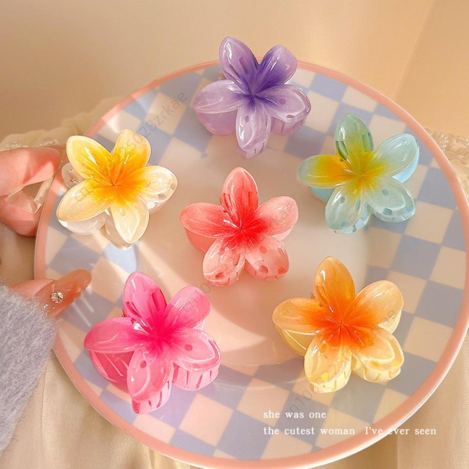 Hawaiian Gradient Hair Clips Flower Hair Claw Mini Fashion Head Wear Hairpin for Women Baby Girls Crab Barrette Hair Accessories