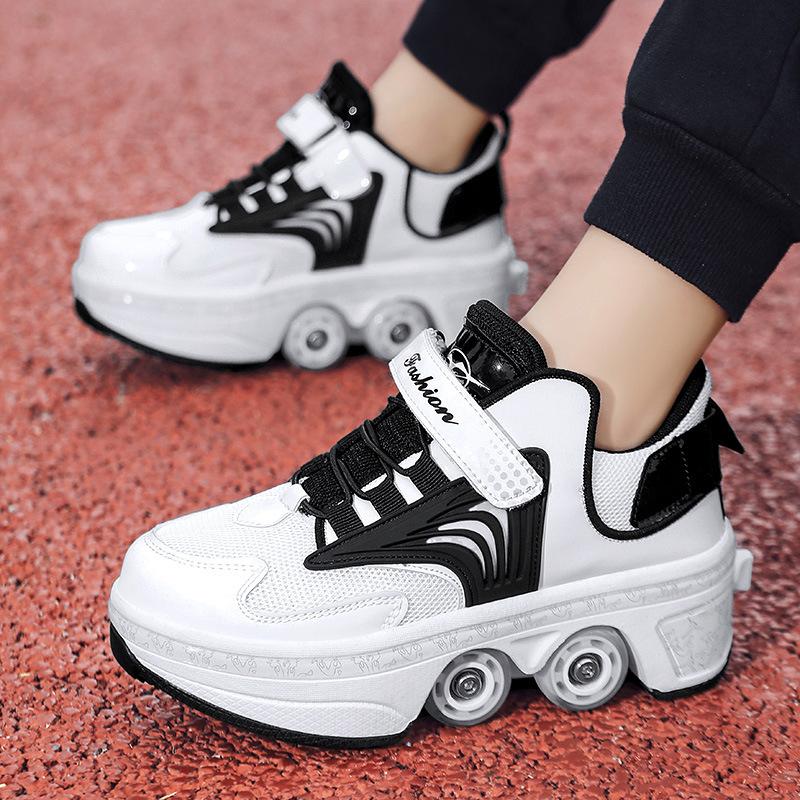 Parkour Shoes 4 Wheels Deformation Roller Skating Shoes Kids Adults Unisex Sneakers Street Urban Fitness FSK Quad Skating Shoes