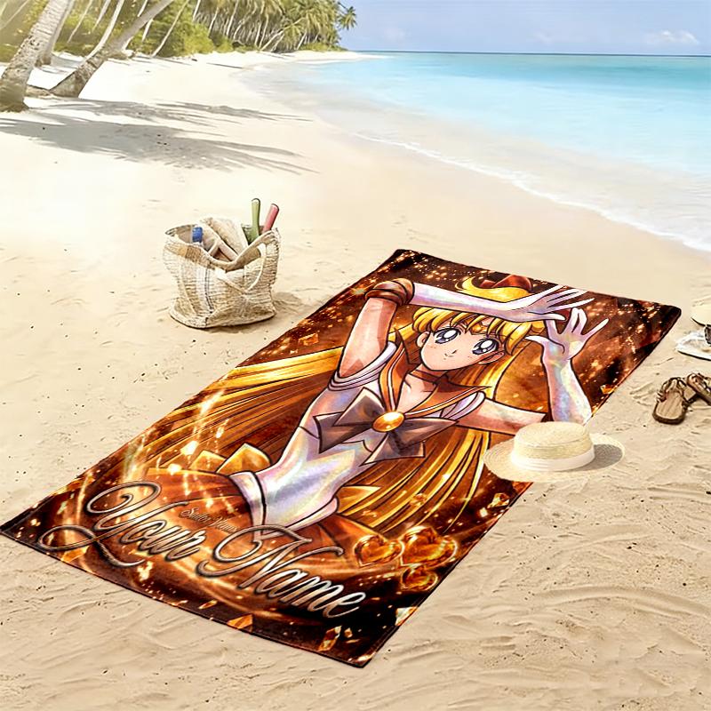 Custom NameSailor Moon Art Beach Towel Soft Microfiber Summer Towel Quick Dry Absorbent Towel for Beach Swimming Pool Travel