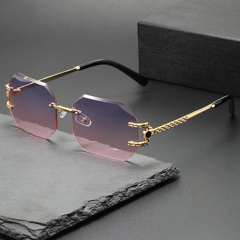 

Новые усовершенствованные солнцезащитные очки без оправы с отделкой, мужские модные индивидуальные солнцезащитные очки с дужкой, женские солнцезащитные очки розовый