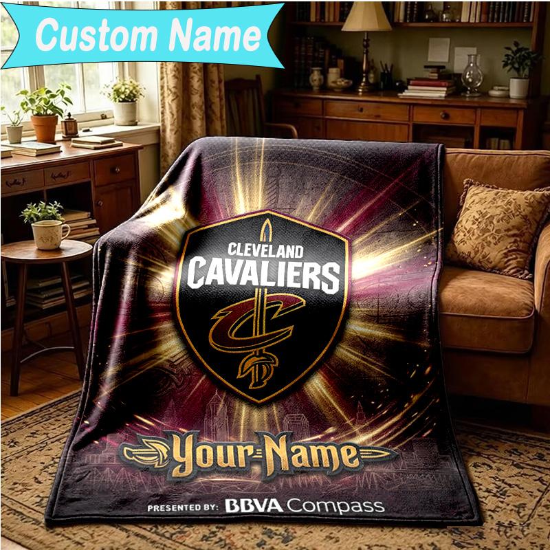 1PC Custom Name Blanket football Cavaliers Logo Flannel blankets Patterns Throw Blanket All-Season Soft Gift for Couch, Bed, Camping, Birthday gifts