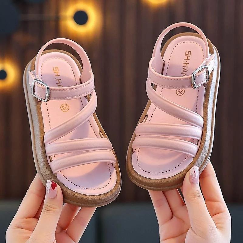 

Elegant Baby Girls Sandals Summer New Casual Children Sandals Girls Flat Shoes Fashion Casual Non Slip Kids Student Beach Shoes 24(insole15cm)