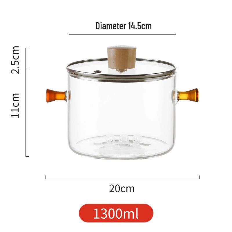 

Скляна каструля для тушкування з боросилікатного скла, стійка до високих температур - Великої місткості, для відкритого вогню