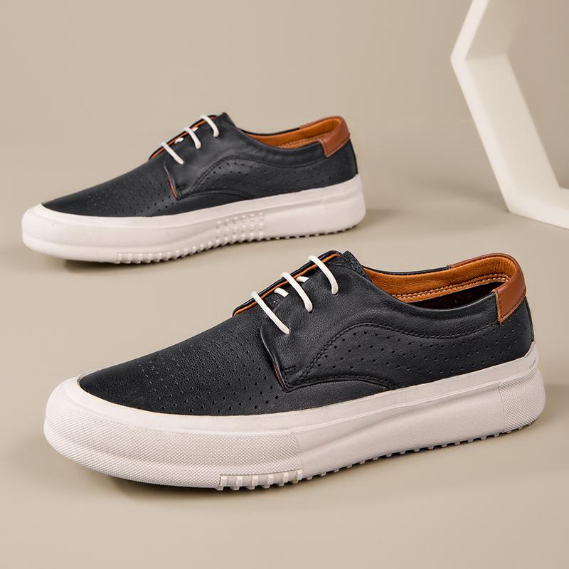 Fashion High Quality Leather Casual Shoes Massage Soles Hollow Breathable Men's Oxford Shoes White Versatile Men's Outdoor Sports Shoes