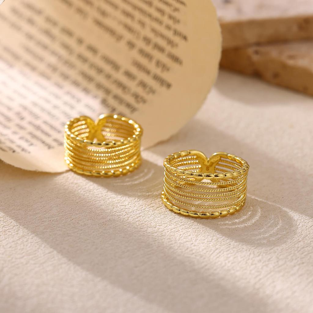 Trendy 18 K Gold Color Multi Layer Stackable Rings For Women Minimalist Geometric Zircon Finger Ring Fashion Jewelry Punk Gift