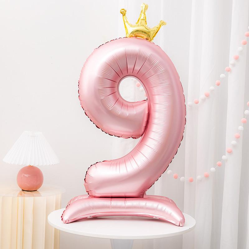 32/42inch Crown Decor Pink Aluminum Foil Digital Balloon Number Balloon For Birthday Party Decor Supplies Girls Birthday Favor