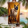 Cat Theme Beach Towel Personalized Custom Name & Text Soft Quick Dry Beach Towel for Swimming Travel