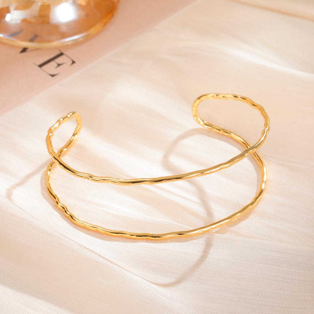 Cazador Gold Plated Trendy Cuff Bracelets for Women Stainless Steel Jewelry Waterproof Adjustable Bracelet Party Birthday Gift