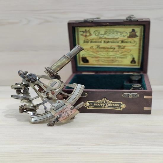 Nautical Brass Sextant with Wooden Box Telescope Maritime Navigation Instrument 12 Cm Gift Item