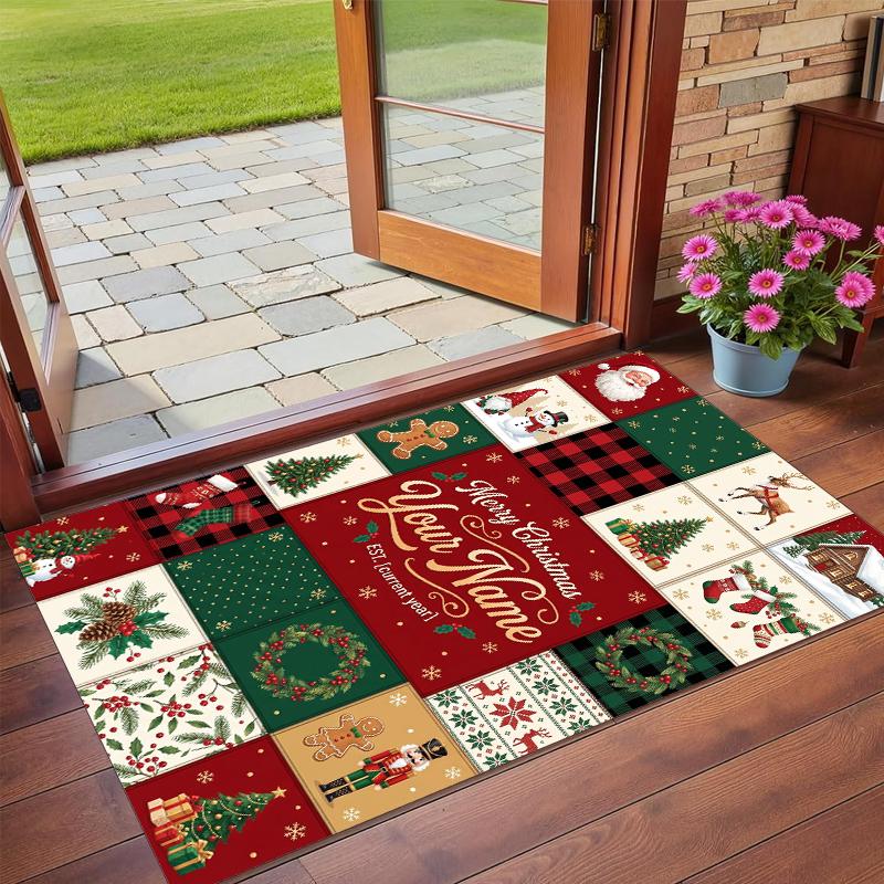 Christmas Custom Name Printed Square Area Rug Soft Non Slip Floor Carpet For Bedroom Holiday Gift