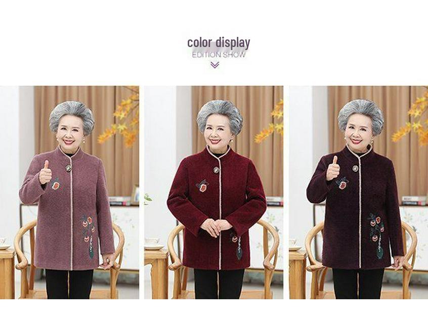 Grandma Style Mink Velvet Coat: Thickened Autumn-Winter Wear for Women Aged 60-70