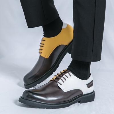 Fashion Comfort Quality Formal Lace Up Leather Shoes Brand Men's Business Wedding Shoes Fashion Color Blocked Wear-resistant Sole Shoes