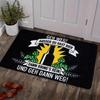 A Welcome Mat Featuring a Silhouette of a German Beer Bottle, with a Sponge Thickness of 1.19 Cm And a Weight of 600 Grams Per Square Meter. This Poly