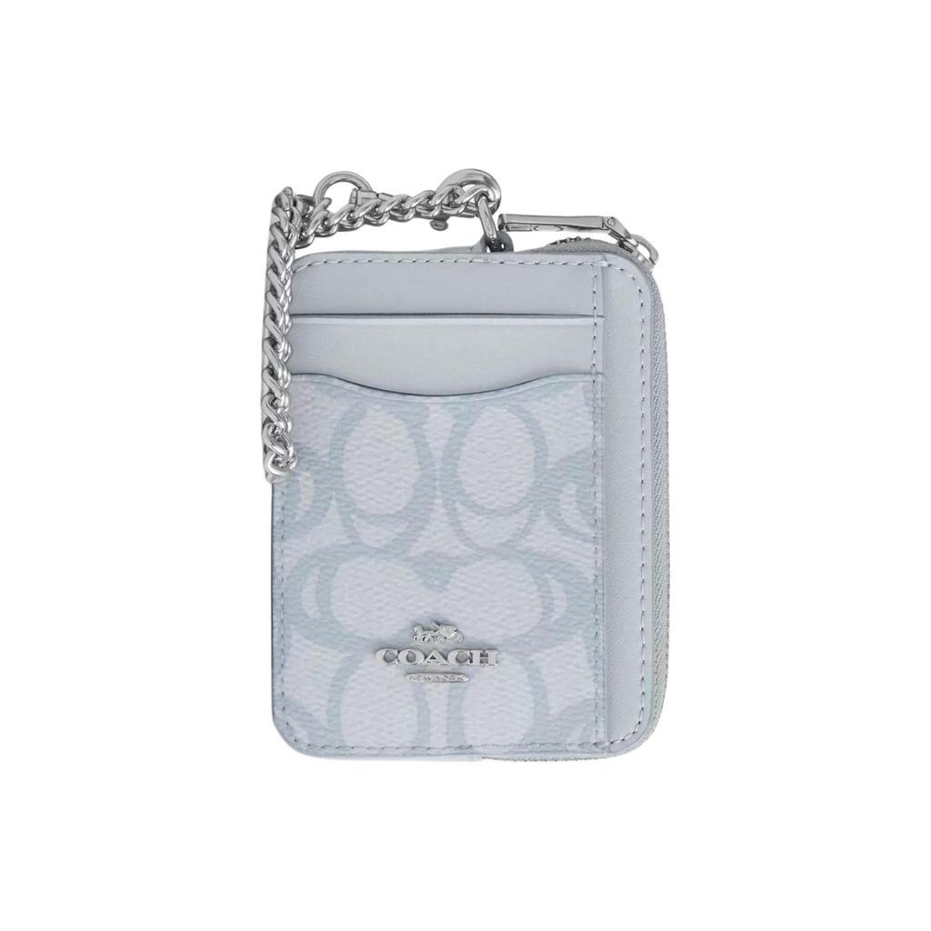 Coach Signature 11 Logo Design Coated Canvas Card Case Mini Women Card Case Blue CBL78-SVNB9