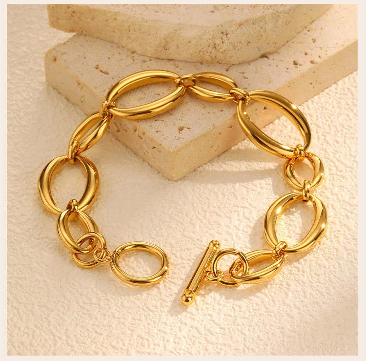 Stainless Steel Geometric Link Chain Bracelets for Women, Toggle Clasp Bangle, Minimalist Jewelry Wholesale