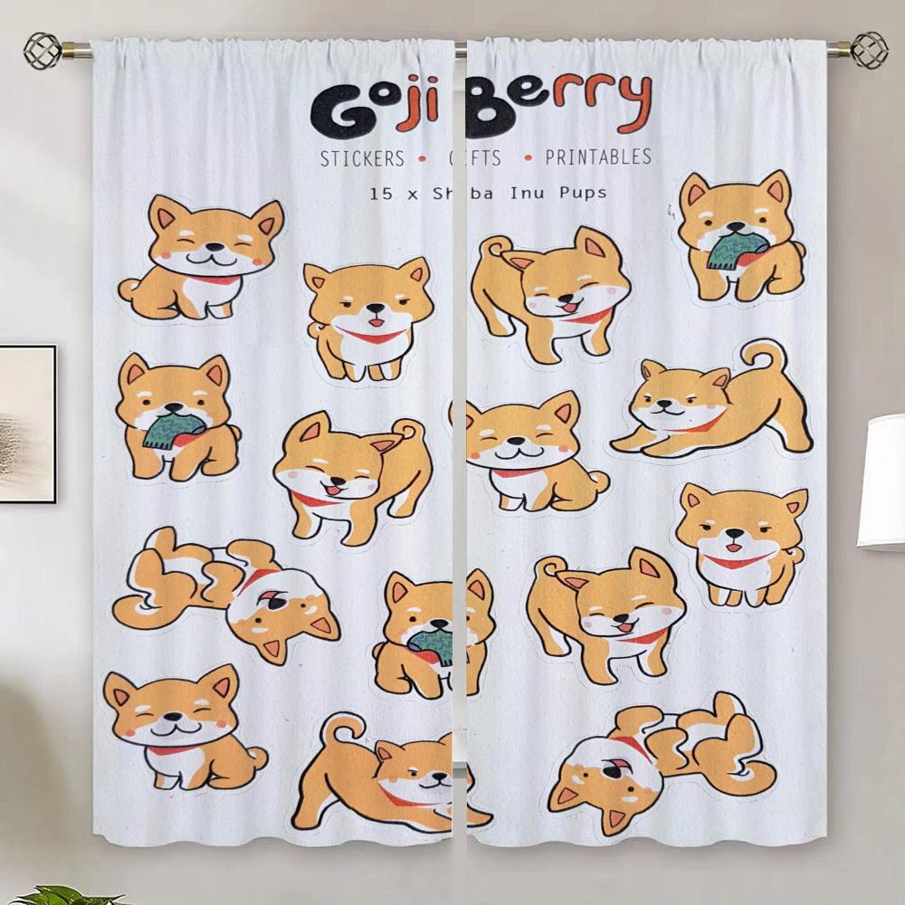 Shiba Inu Living Room Curtains for Living Room 2 Elegant Pieces Tulle In Kitchen Curtain Blackout Curtain 100% Partition Shades