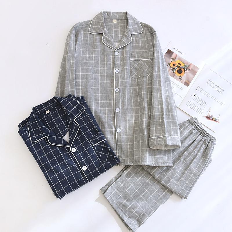 2026 New Spring and Autumn Men's Pajama Set 100% Cotton Long Sleeve Long Pants Two Piece Set Loose Large Home Clothes