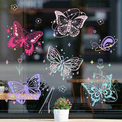 Simplicity, Hand-painted, Hollowed Out, Multi-color Butterfly, Glass Sticker, Balcony Window Decoration, Removable, Decorative Electrostatic Sticker