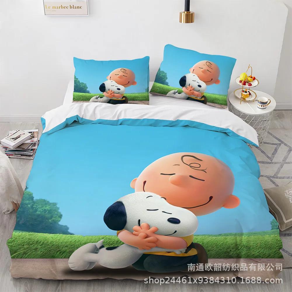 Snoopy Cute Print Bedding Sets Comforter Quilt Bed Cover Duvet Cover Pillow Case 2-3 Pieces Sets Kids Adult Size Home Decor