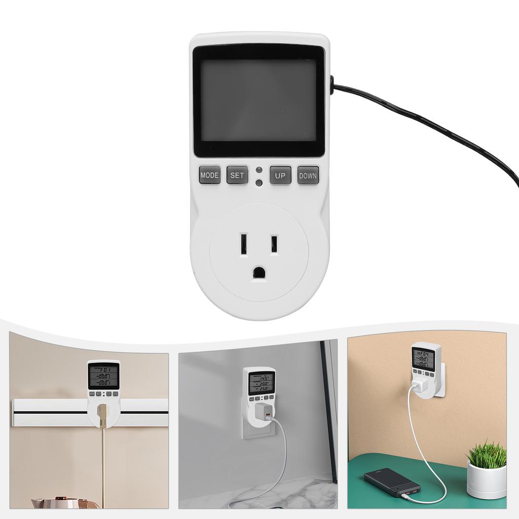 110V Digital Thermostat Outlet Plug,Temperature Controller Socket Heating Cooling Screen Lock Protection/Memory Function