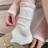 Pink Floral-patterned Socks - Spring and Summer Pile Socks, Simple Lace-edged Bow Tie Ankle-length Socks