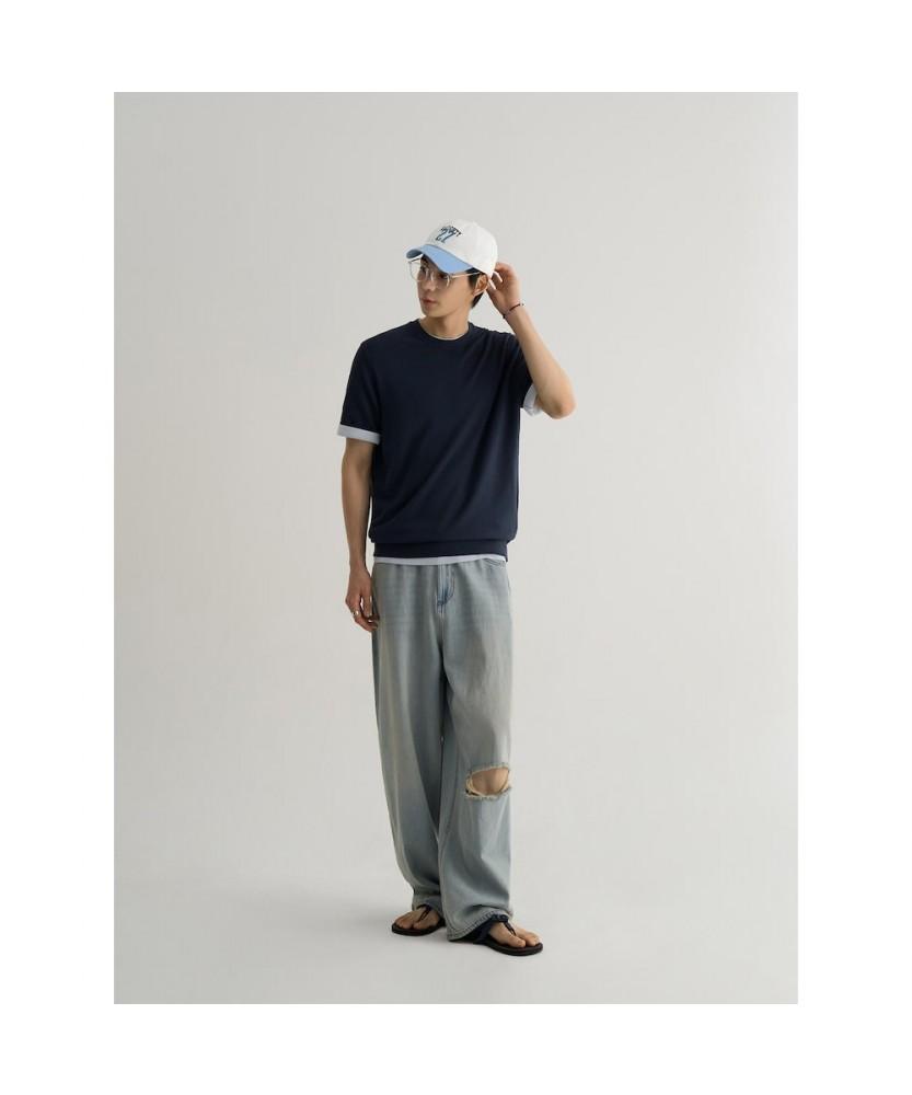 8SECONDS Basic Formal Round Short Sleeve Knit Navy