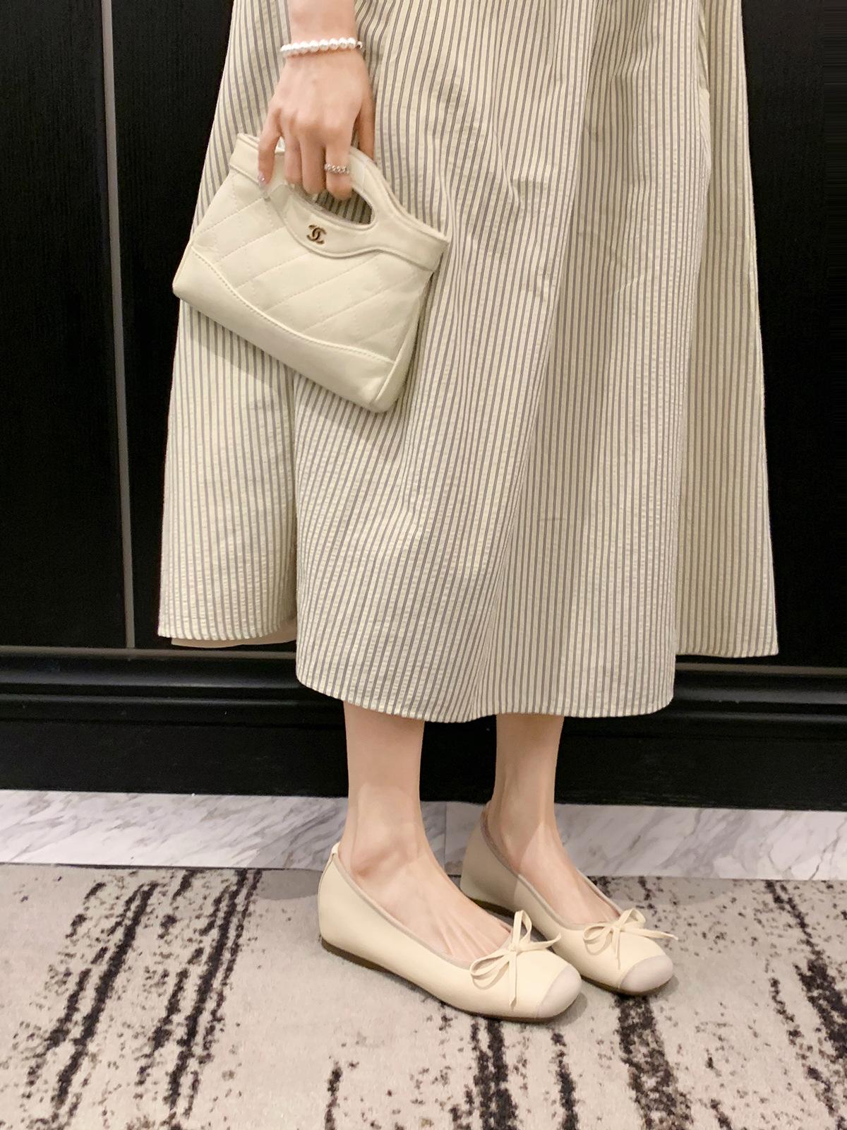 

Spot~ Sheepskin version French leather inner height increase 5cm small fragrant style bow age reduction versatile ballet women s single shoes summer 35