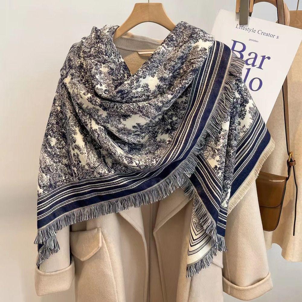

Print Printed Scarf Flower Large Shawl Retro Cashmere Tassel Scarves Spring сірий