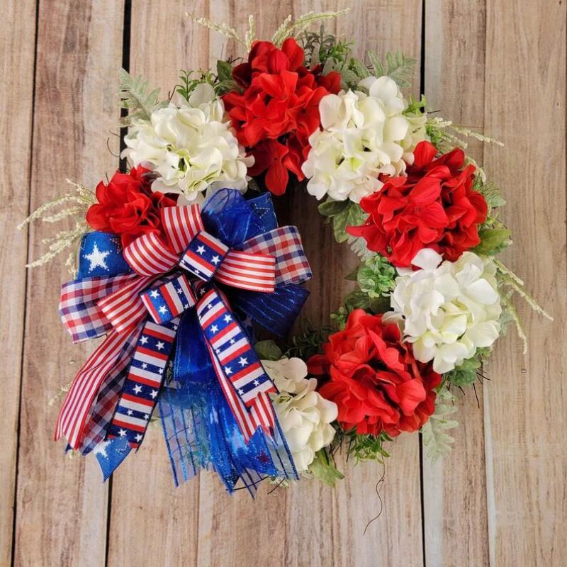 45cm 55cm 65cm Artificial Hydrangea Wreath 4th Of July Door Hanging Decor Patriotic Home Festival Decoration